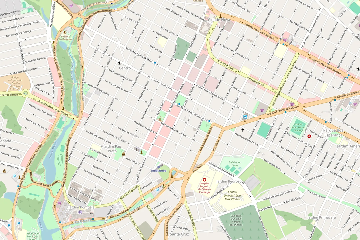 Mapa das ruas do Centro de Indaiatuba, onde fica a Rua Cerqueira César.